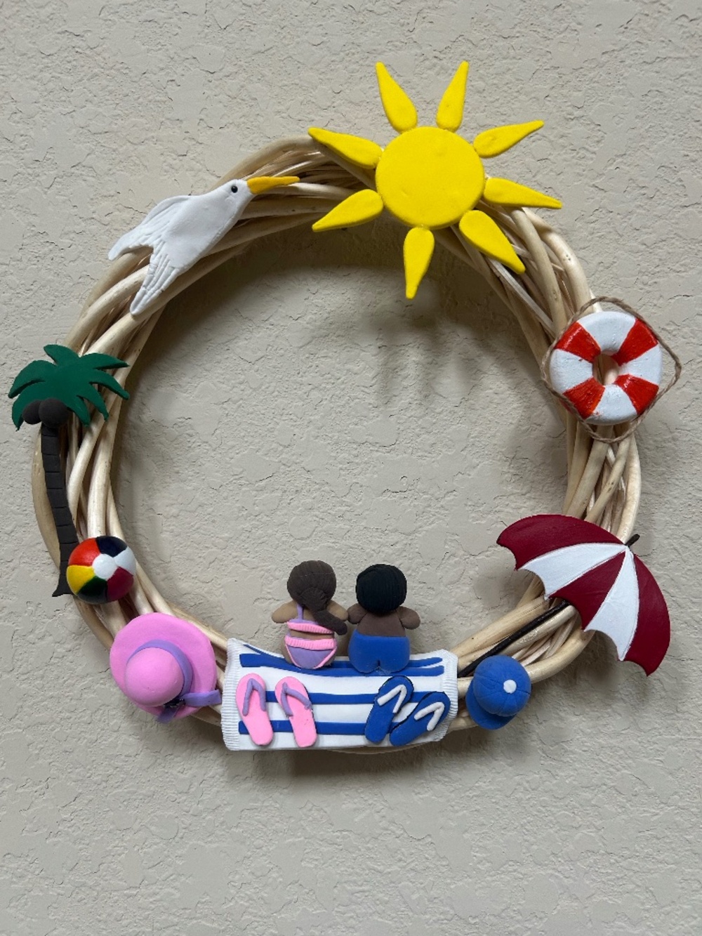 Summer Wreath-Cold Porcelain-Handmade. NWOT